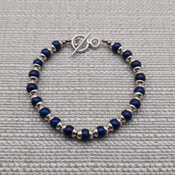 8 Inch Sterling Silver Sodalite Stone Simple Bracelet B713 - Picture 1 of 6